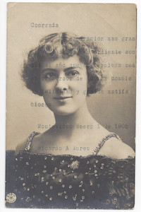 An image of a woman posing and typewritten message.