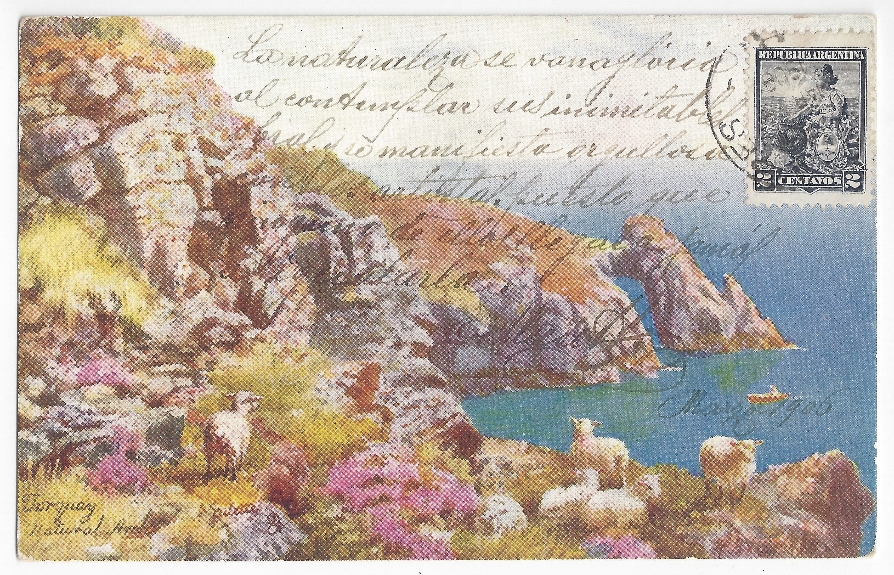 Coastal landscape: Torquay Natural Arch; color; handwritten text; one stamp.